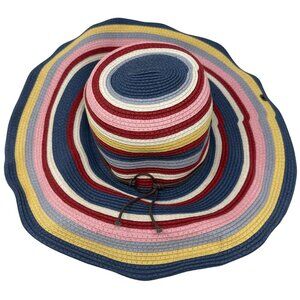 Peter Grimm Womens Multicolor Rainbow Striped Wide Brim Sun Hat Natural Fiber